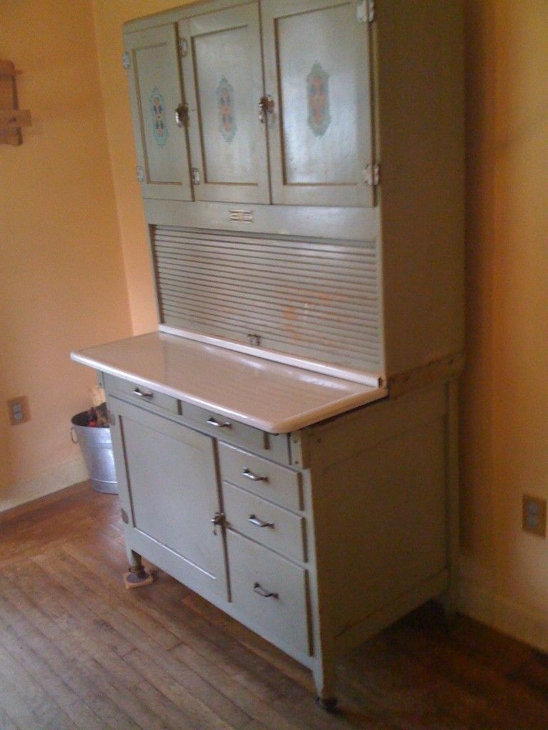 Vintage Antique Hoosier Kitchen Cabinet, Original Finish, Double slide