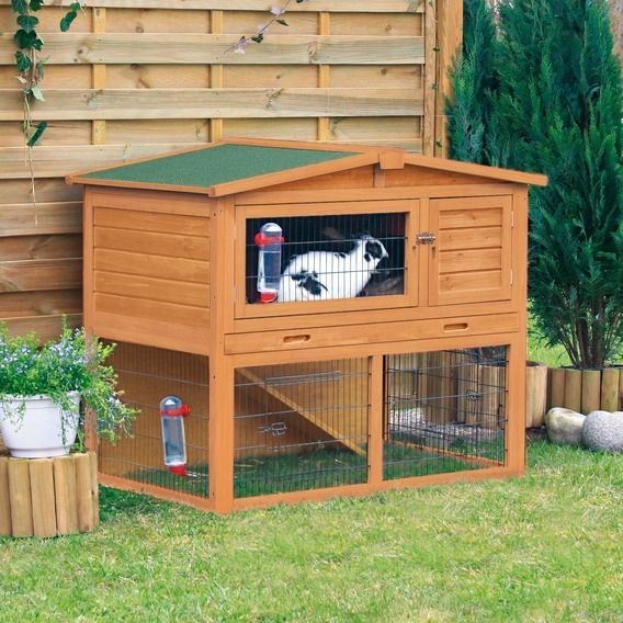   Nesting Hutch Rabbit Guinea Pigs Pen Small Animal Cage Outdoor Wood