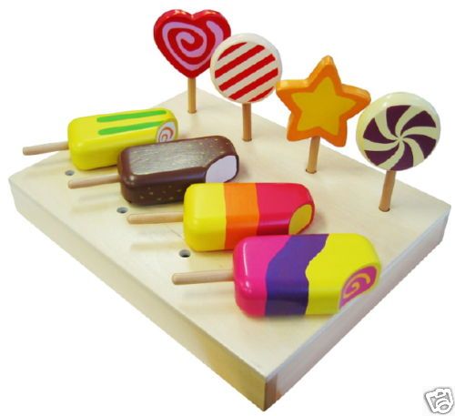 New 8PC Wooden Ice Block Cream Lolly Candy Dessert Role Play Kitchen
