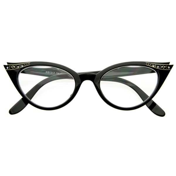 Inspired Fashion Clear Lens Cat Eye Glasses with Rhinestones