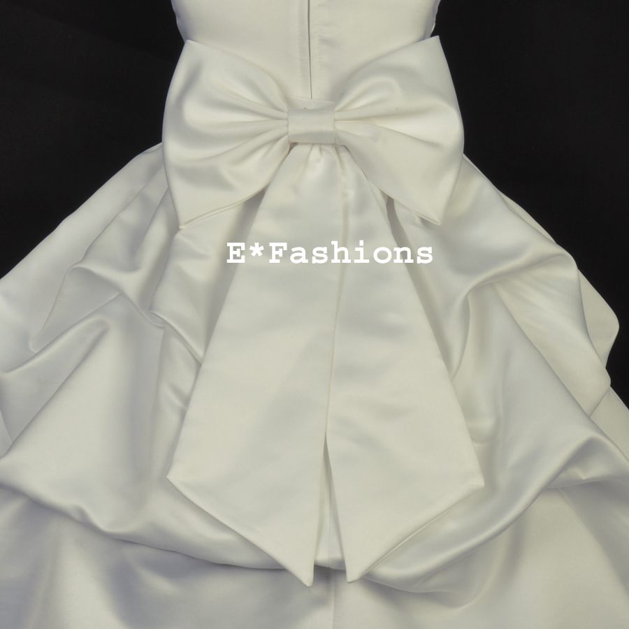 Ivory Satin Tie Bow Sash for Wedding Flower Girl Dress Sz s M L 2 4 6