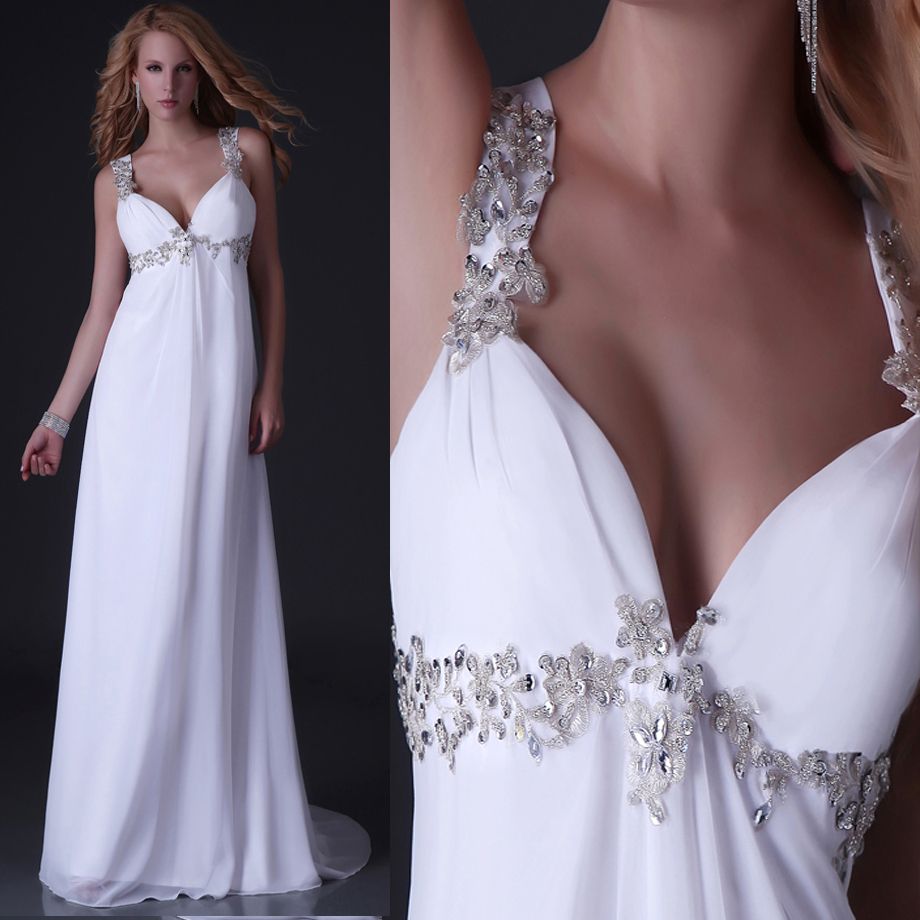 New Stock White Ivor​y Chiffon Wedding Dress Bridal Gown Size 6 8 1