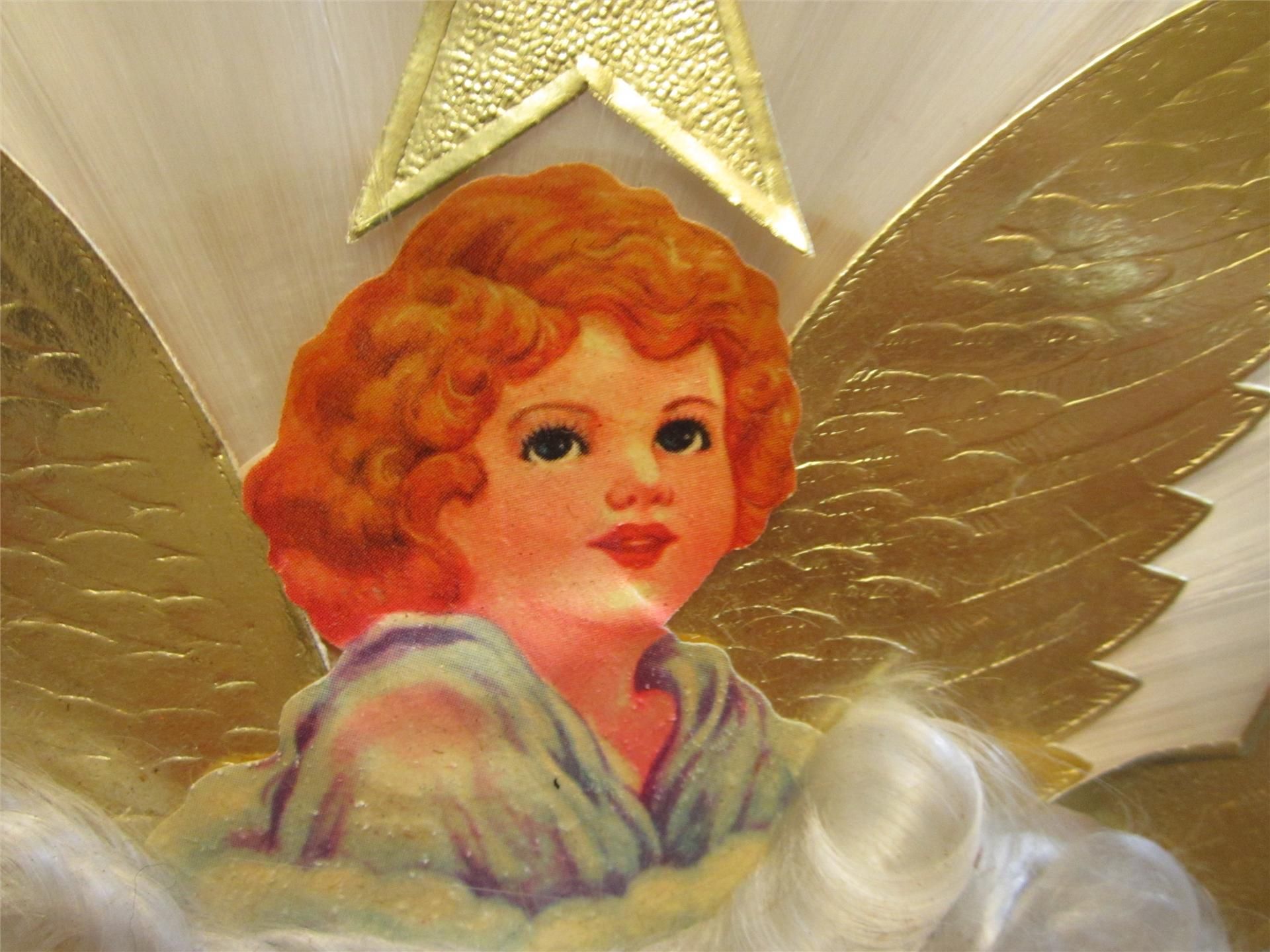 Spun Glass Angel Hair in Cloud Vintage Christmas Tree Topper Die Cut
