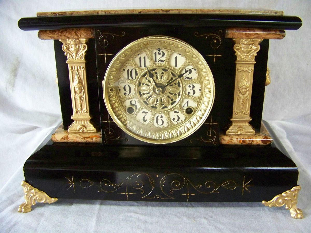 Antique Seth Thomas Black Mantle Clock Mfg 1898