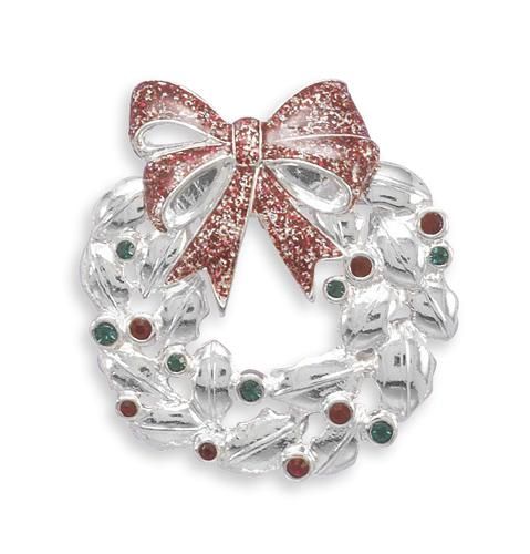  Pin with Red Green Swarovski Crystals Christmas Winter Holiday
