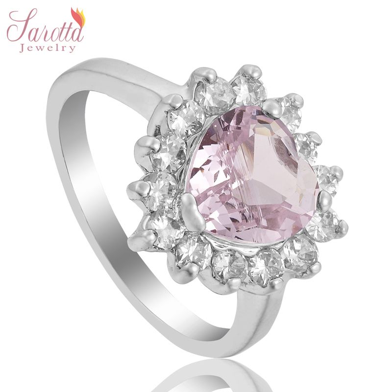  JEWELRY HEART CUT PINK SAPPHIRE 18K WHITE GOLD PLATED SOLITAIRE RING 8