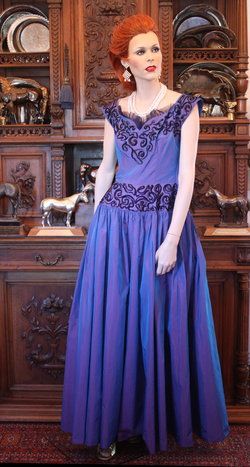 Spectacular 50's Emma Domb Ballgown Blk Sequins Iridesence Cobalt Violet Dress M  