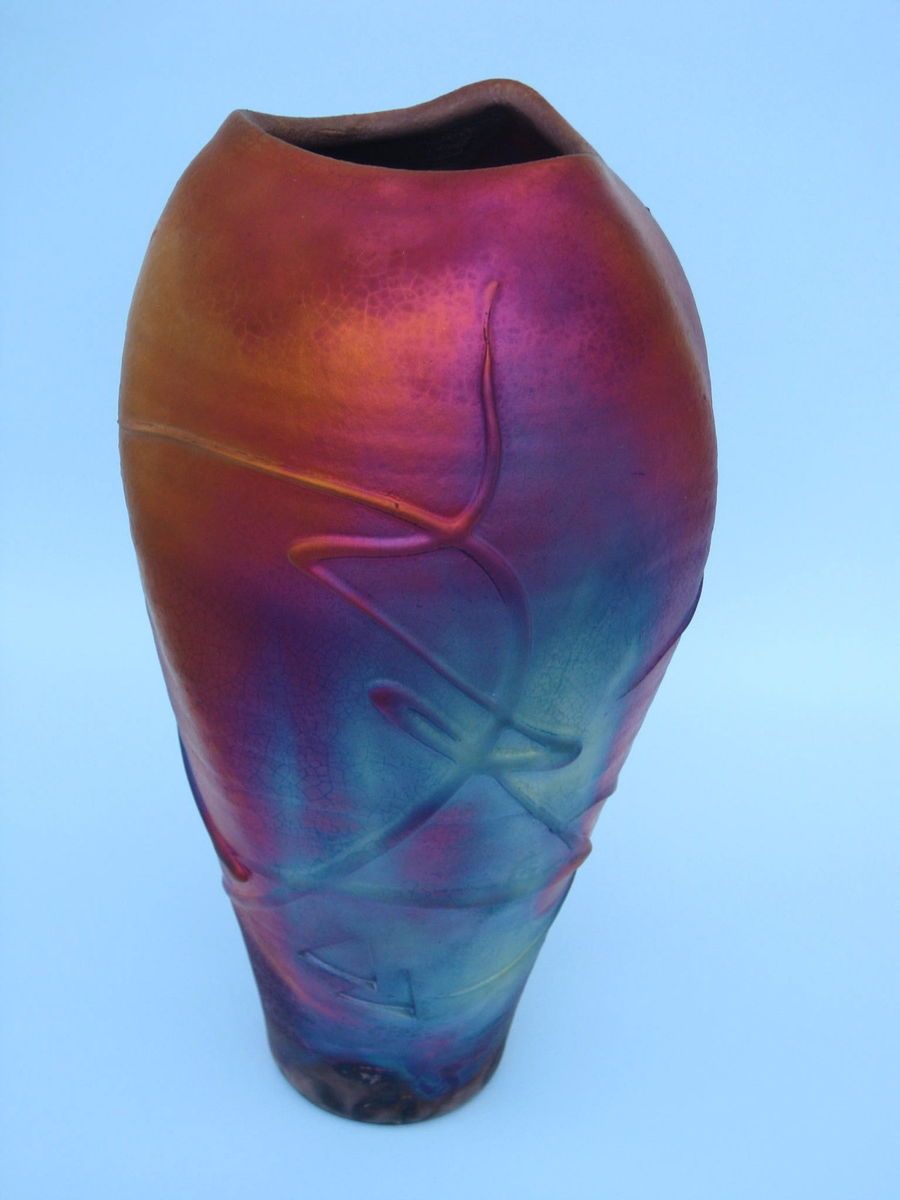 Kerry Gonzalez Raku Studio Art Pottery Helix Vase Studio Pottery