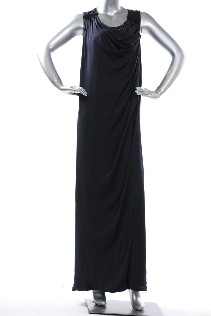 BCBG Max Azria Dark Navy Satin Draped Long Dress JUF6K316 $328 Sz 0