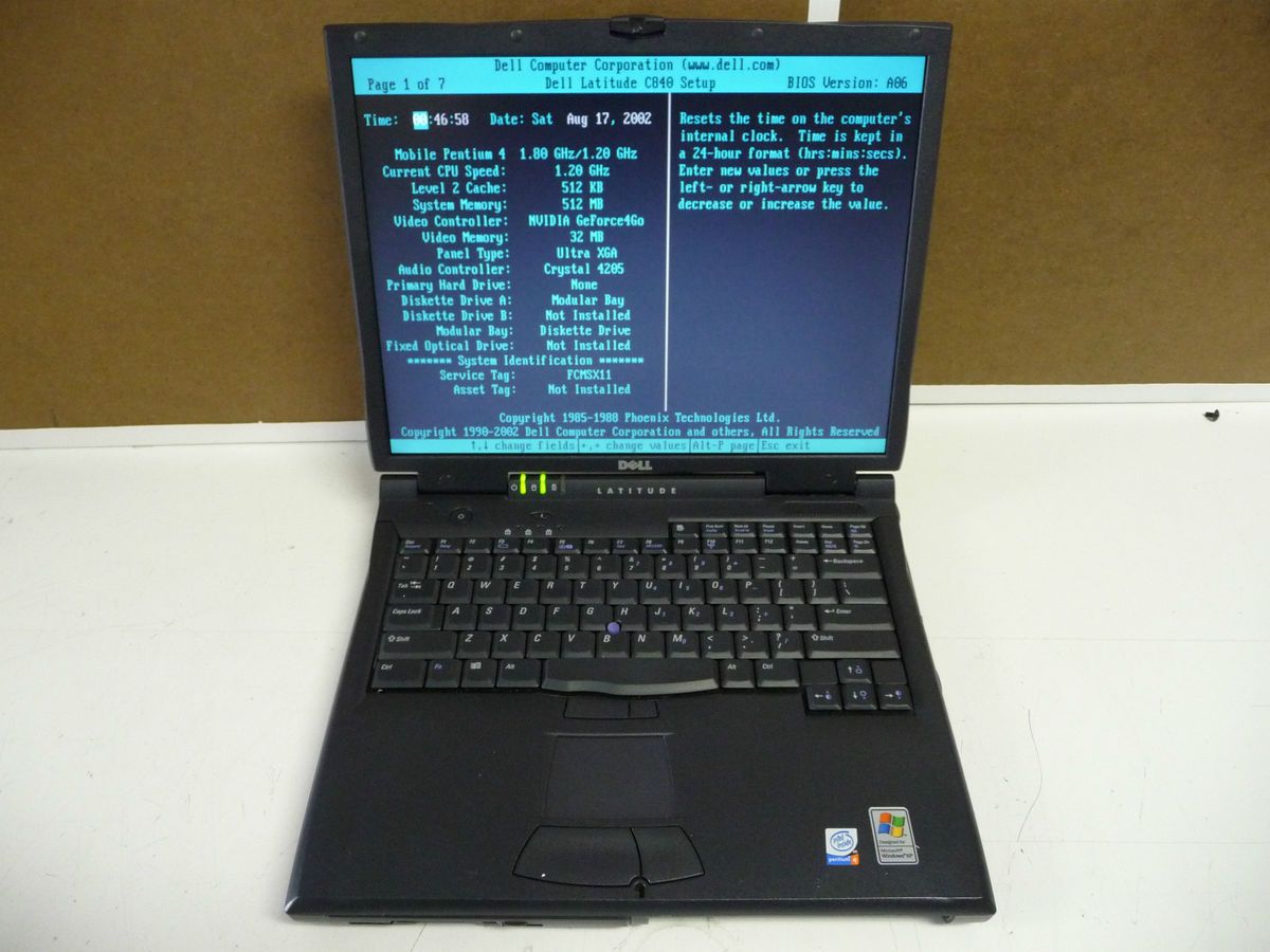 Dell Latitude C840 Laptop LCD WiFi Chassis XP Pro COA Disk Incomplete