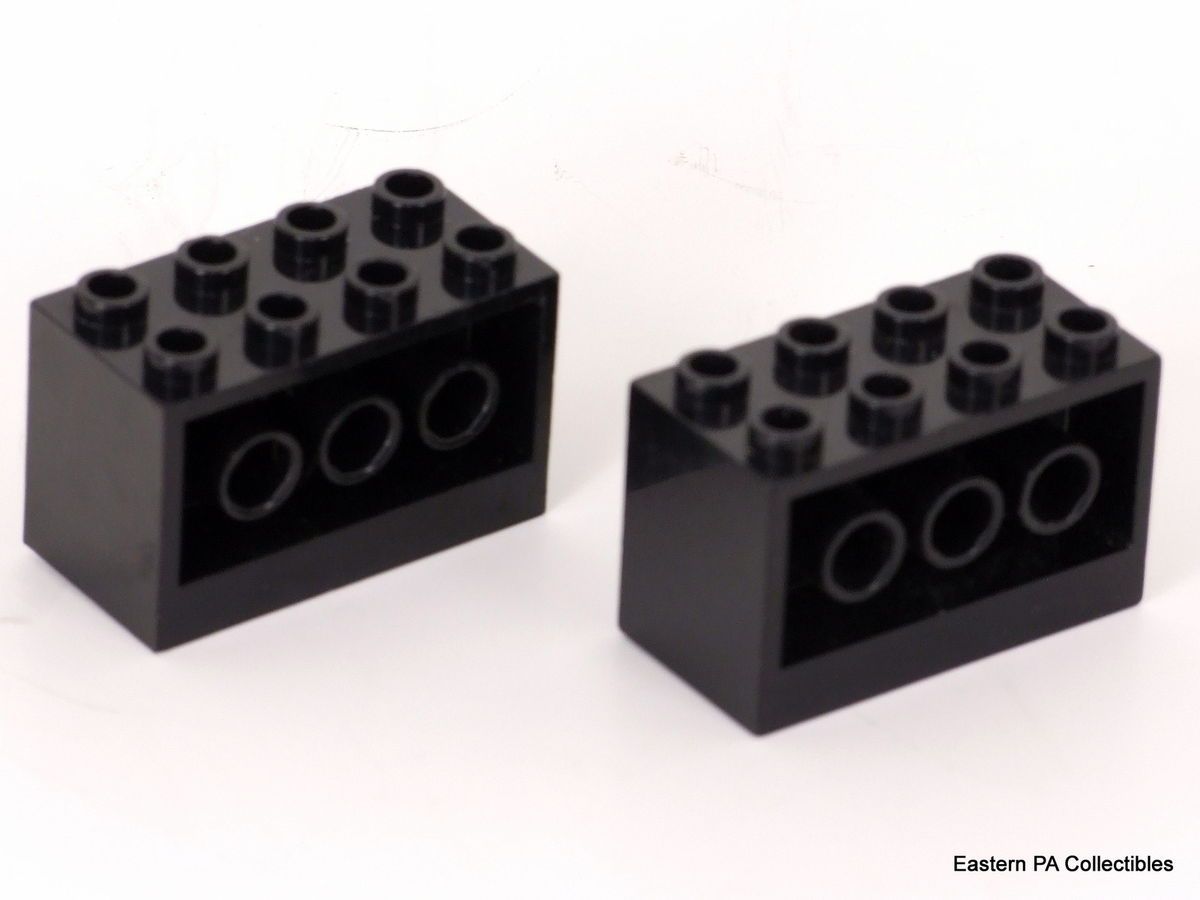 Lego 2 Black Brick, Modified 2 x 4 x 2 with Holes on Sides 6984 6991