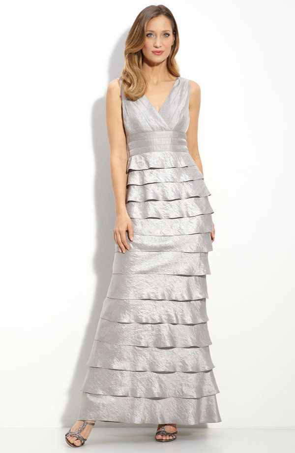 Adrianna Papell Tiered Gown Evening Dress in Steel 12