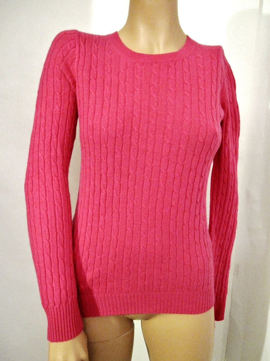 Crew Cable Knit Sweater Wool Cashmere Nylon Sz XS 2 4 Light Fuchsia