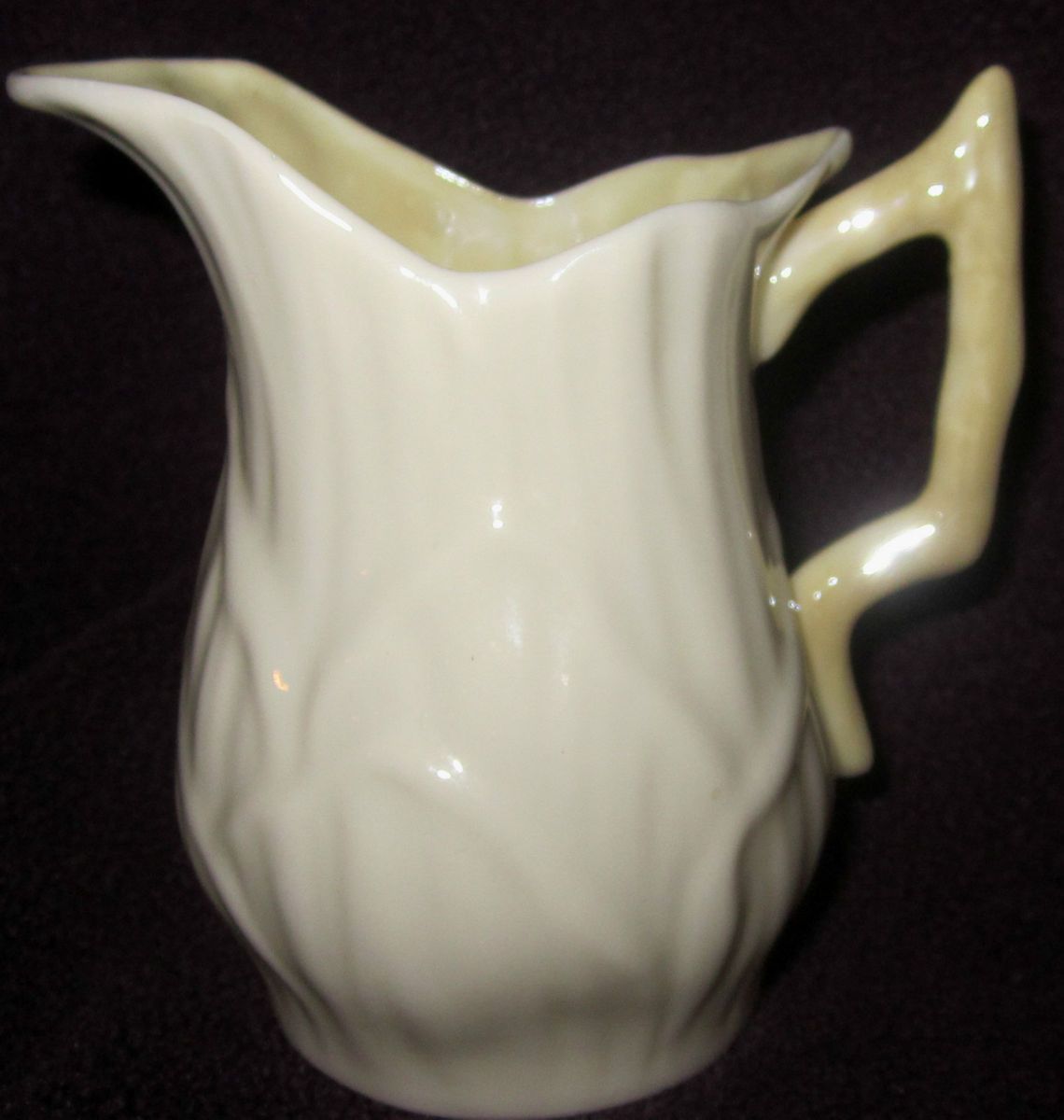 Belleek China Lily White Creamer Lustre Yellow Inside Twig Handle