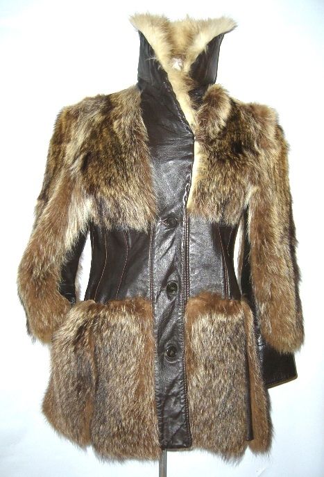 Vtg 60s Canadian Arctic Wolf Raccoon Fur Leather Coat