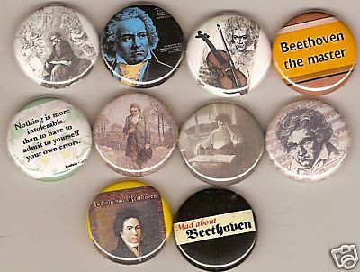 LUDWIG VAN BEETHOVEN COMPOSER AND PIANIST 10 PINS BUTTONS BADGES