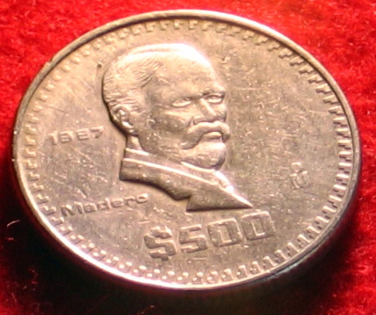 Mexico 1987 $ 500 Pesos Madero Thick Mexican Coin