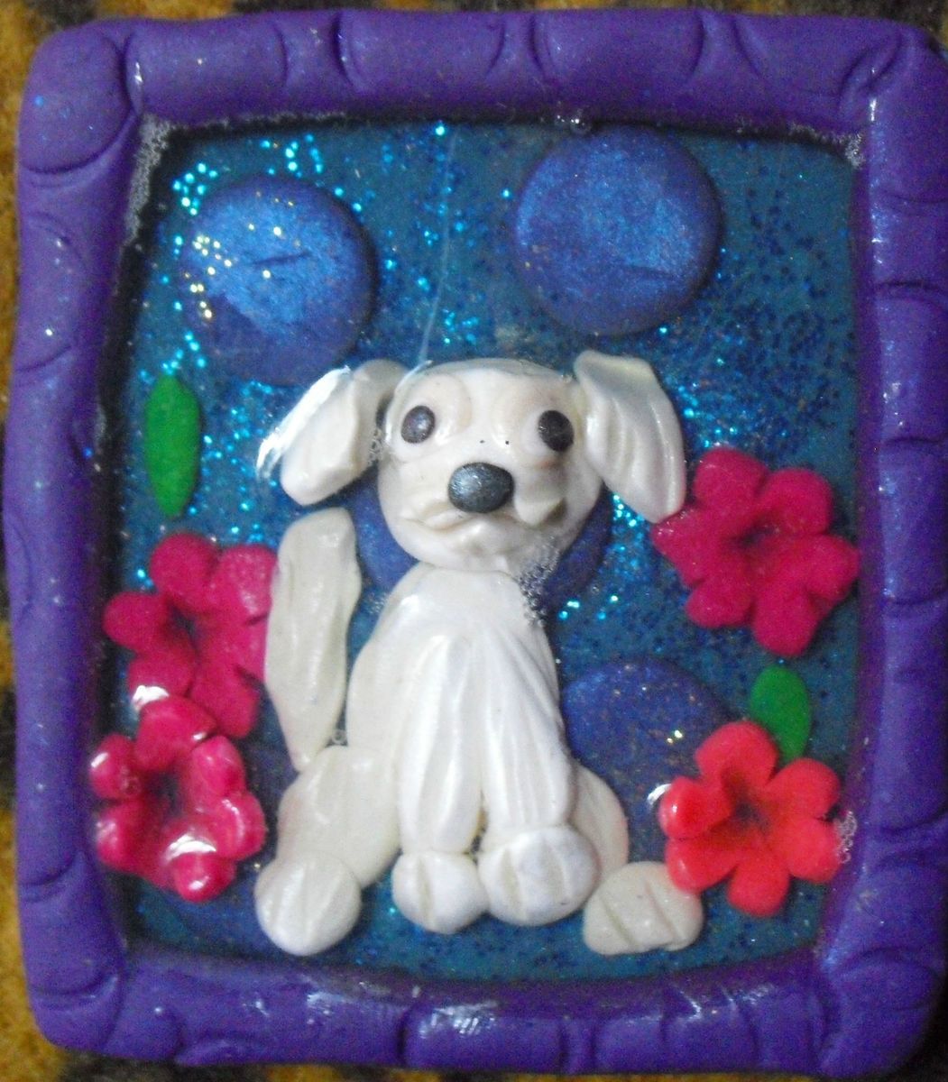Maltese puppy dog fridge strong magnet handmade original art polymer
