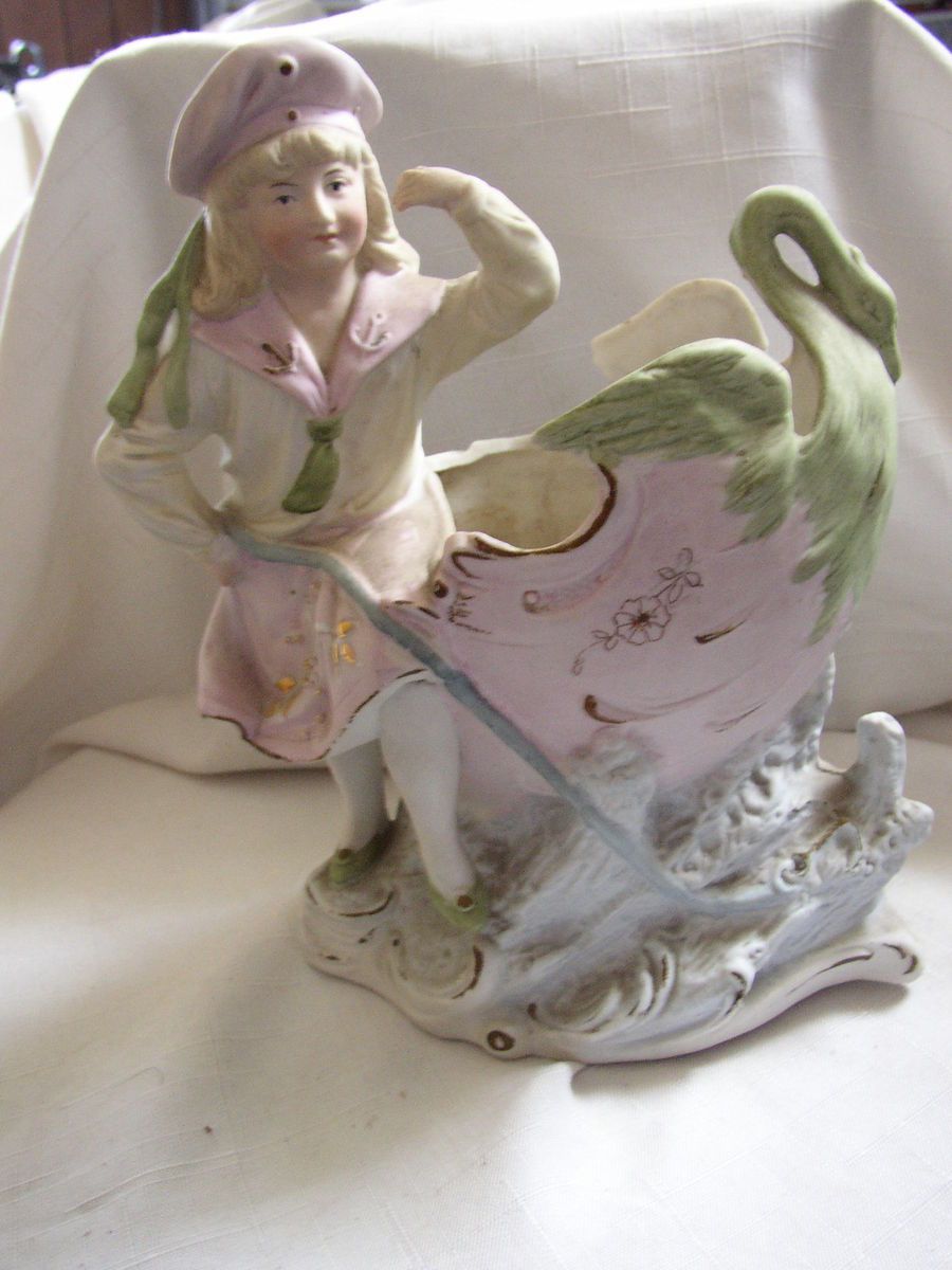 Antique Vintage German Bisque Doll or Sailor Girl figurine, Planter by