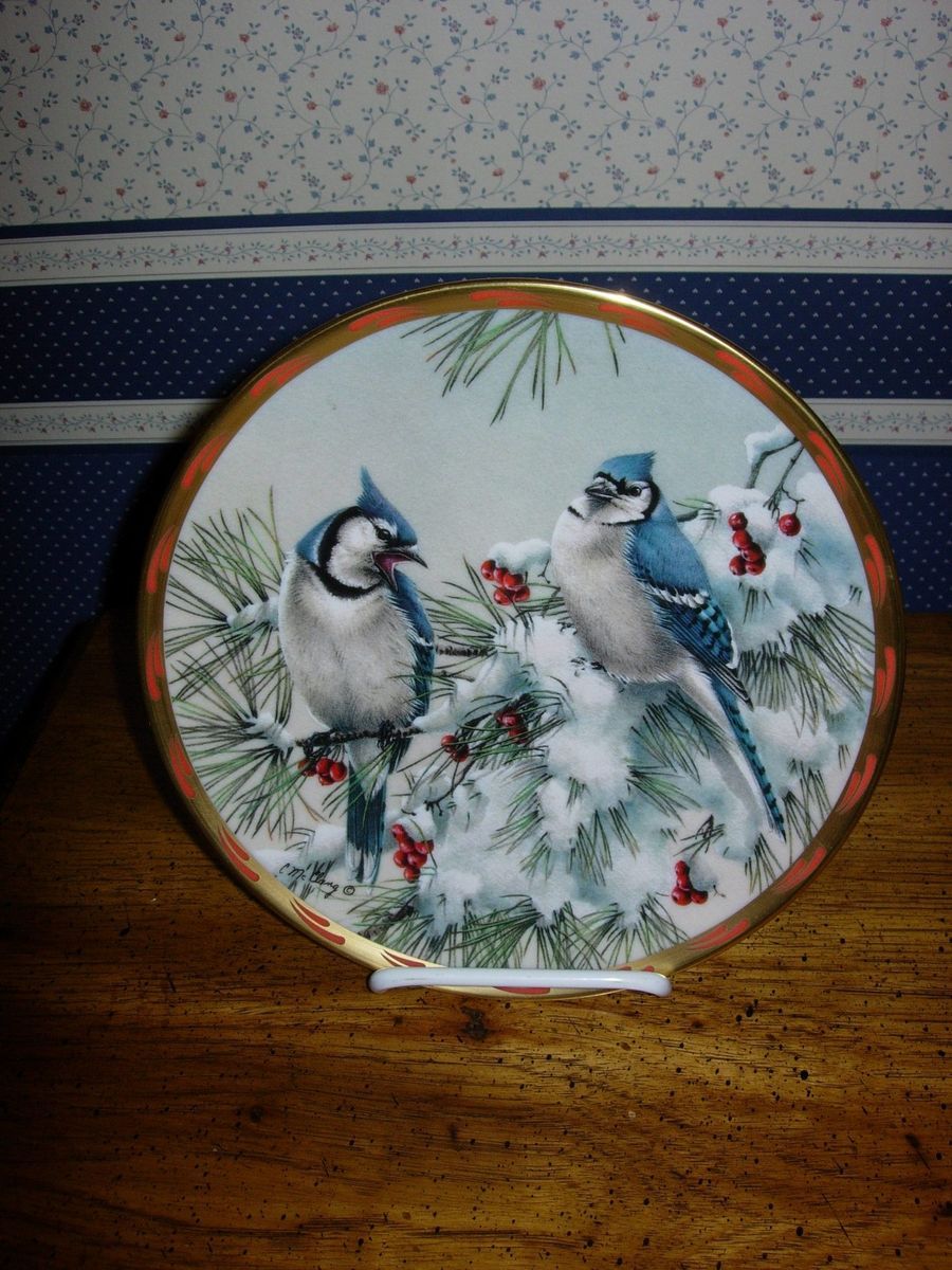 Winter Song Plate Blue Jays Catherine McClung USA 2 Avail