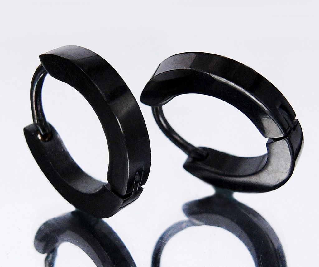 Polished Black Stainless Steel Slim 3mm Hoop Earrings