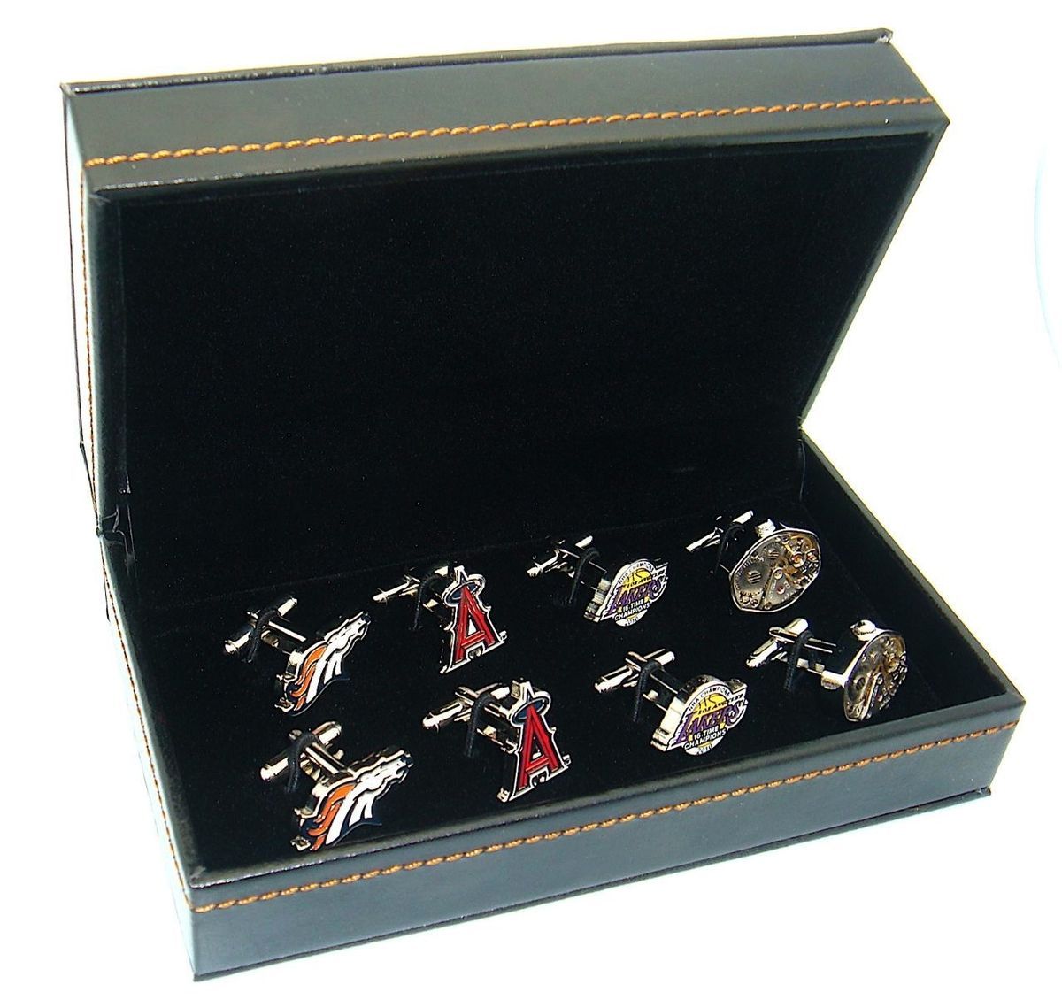  Black Leather Cufflinks Storage Mens Box Jewelry 4 Pairs Cuff Links