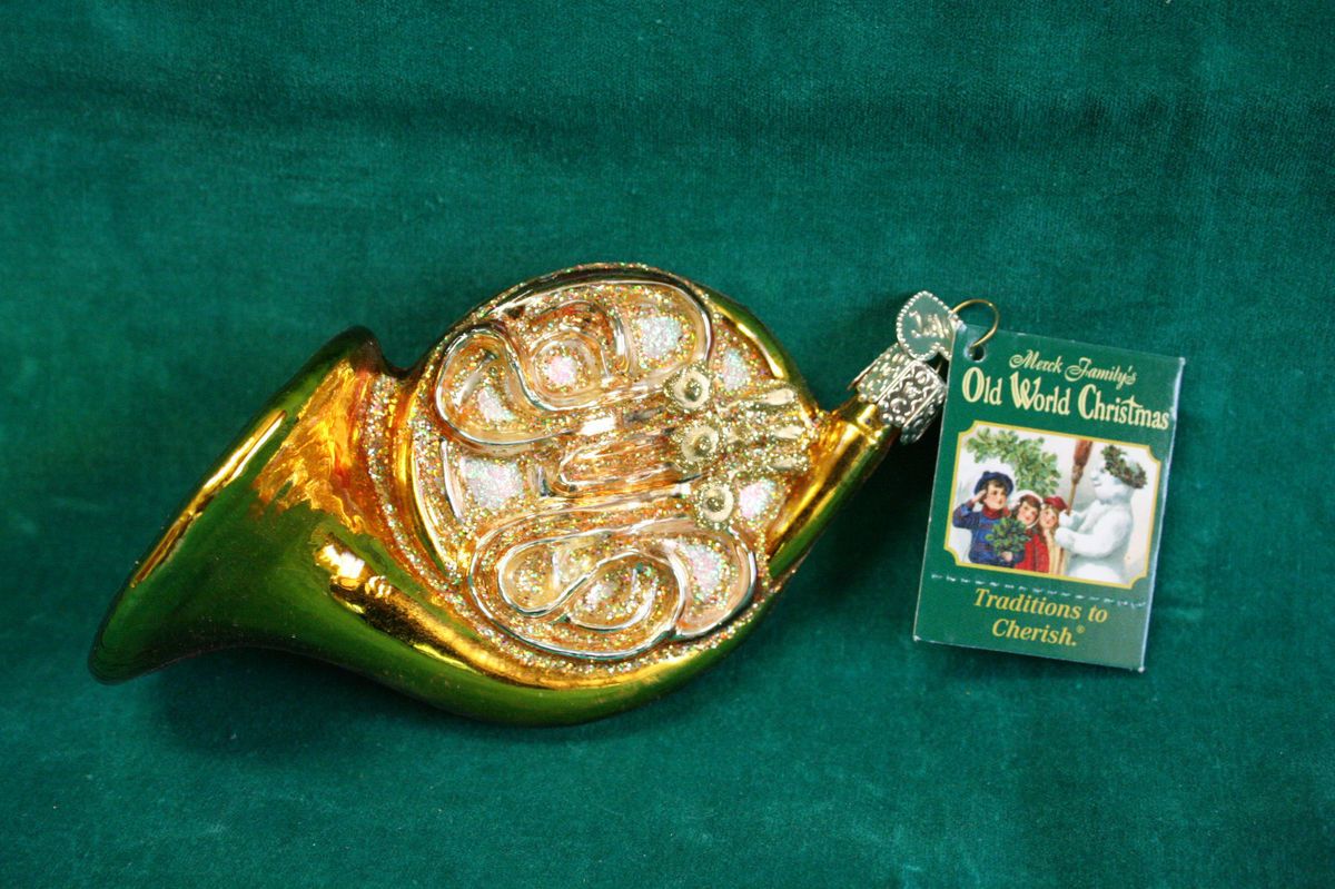 Merck Family Old World Christmas FRENCH HORN Ornament with OWC heart