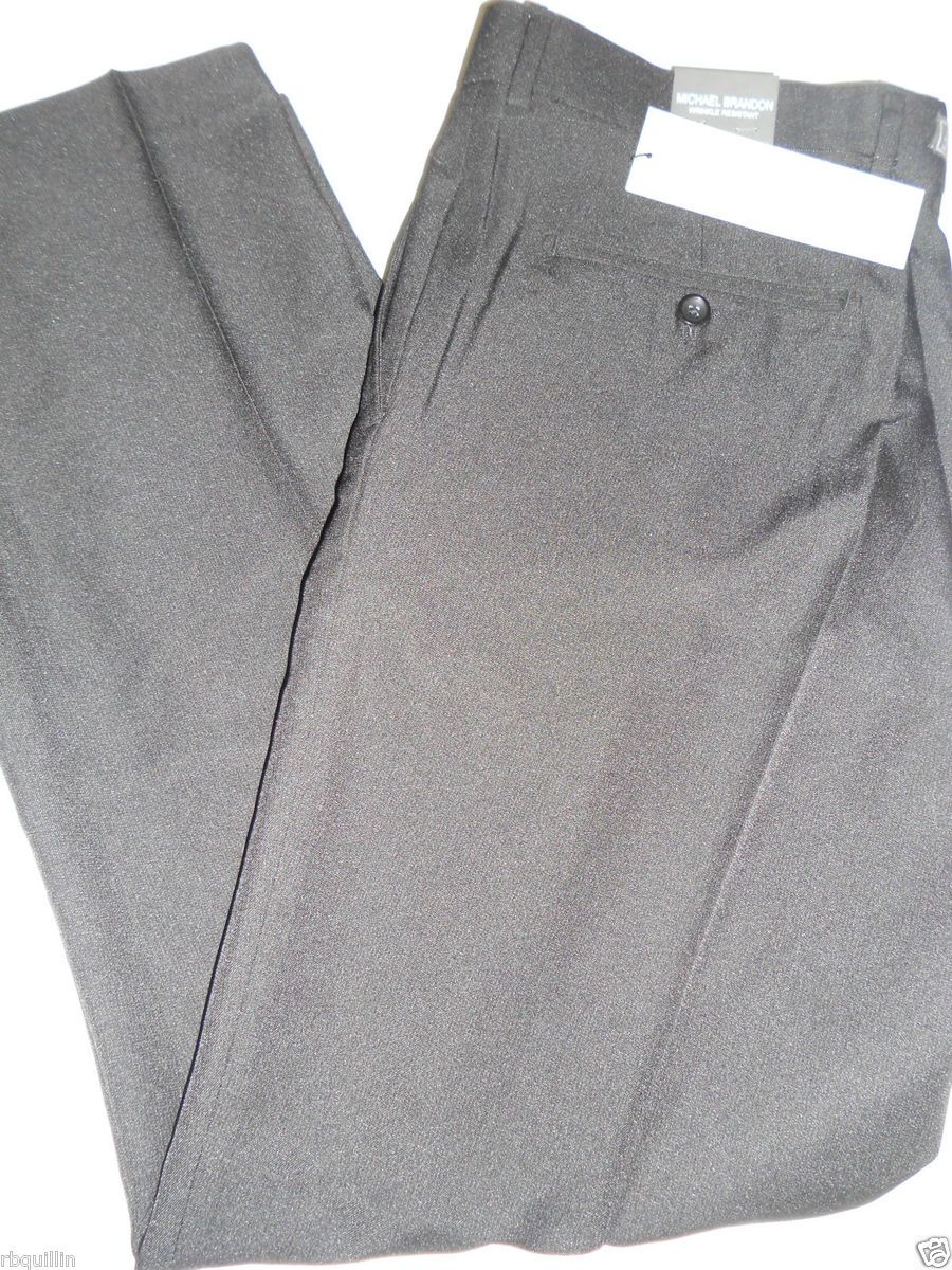 Michael Brandon Flat Front Slim Fit Luxury Wrinkle Free Black Pants 34