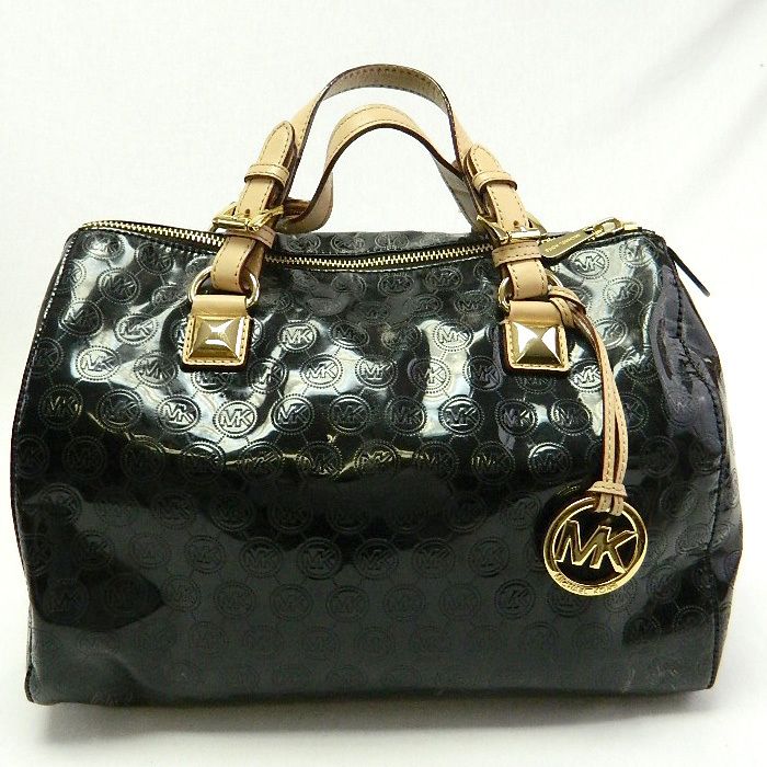 Michael Kors MK Black Grayson Large Monogram Mirror Handbag Satchel $