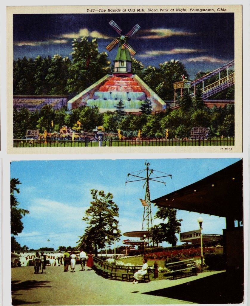  AMUSEMENT PARK Youngstown Ohio Postcards THE RAPIDS Midway FUNHOUSE