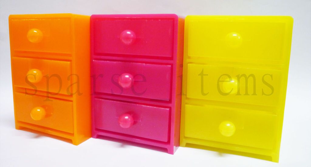 Cute Pink Orange Yellow color Plastic small storage Container with 3