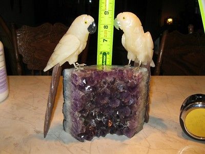 Hand carved Amethyst Parrots love birds EPIC VALENTINE GIFT base