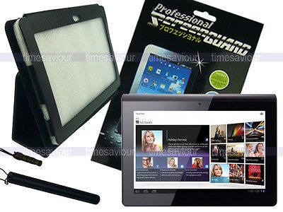 Black Leather Case+Screen Protector+Styl us for Sony Tablet S 9.4