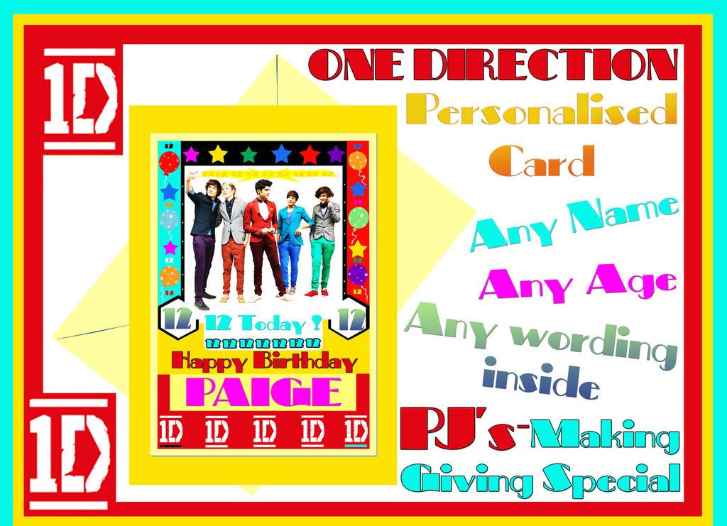 Personalised Birthday Card Greeting One Direction A5 Size Any Name