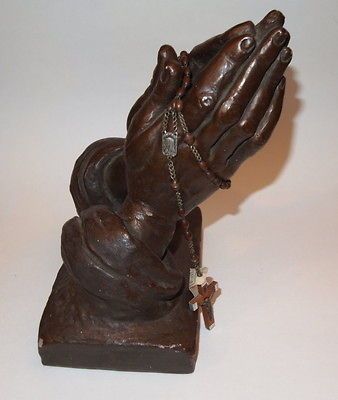 Praying Hands Austin 1962 ROSARY HOLDER Sculpture Paper Weight Statue