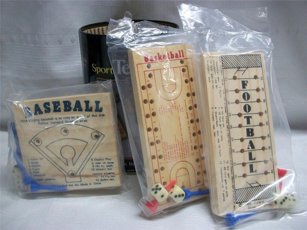 Baseball, Basketball, Football Wooden Games in Collectible Tin