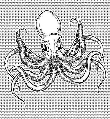 Black White Sea Animal Octopus Design Bathroom Fabric Shower Curtain