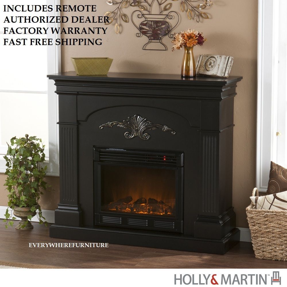 Salerno Black Electric Fireplace Mantel TV Stand Holly & Martin