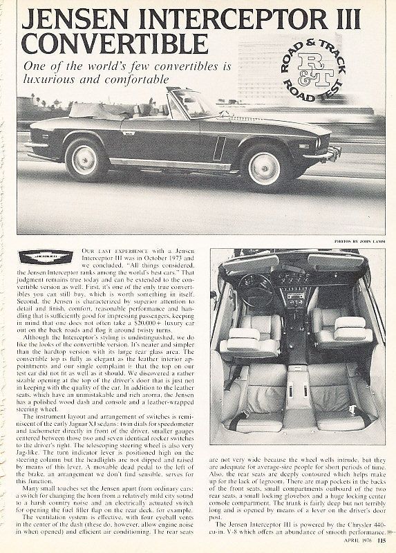 1976 Jensen Interceptor III Convertible   Road Test   Classic Article