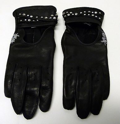 New XS womens Harley Davidson black leather gloves open back studs