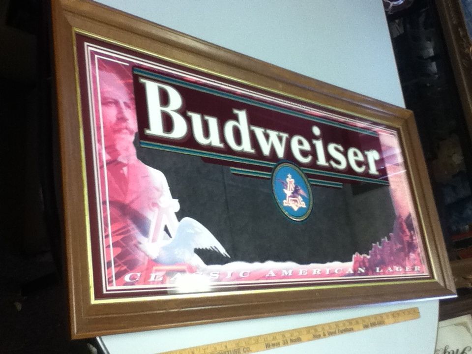 BEER SIGN MIRROR BIG CLASSIC AMERICAN LAGER ANHEUSER BUSCH BREWERY
