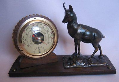 Vintage French Barometer/Ther mometer Bronzed Chamois Alpine Goat