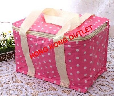 Lunch Box Thermal Insulated Cooler Bag Hot/Cold Pink Color Dot L14c