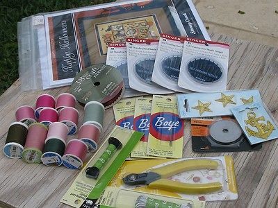 Assorted Sewing Supplies, Thread,Needles ,Cross Stitch Pattern