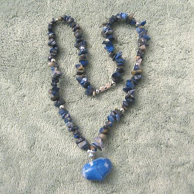 Vintage Blue Lapis Strand Necklace W/Heart Cut & Polished Excellent
