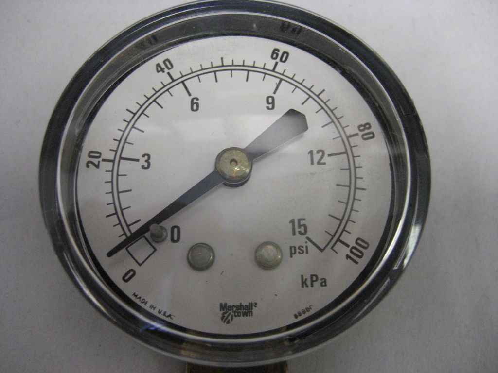 Marshalltown G14381 Low Pressure Gauge 0 15 PSI 2 Dial 1/4 NPT