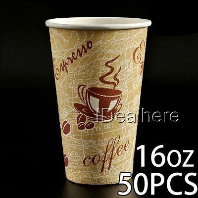 50pcs 16oz Thick Disposable Paper Cup for Coffee Tea w/Milk Juice