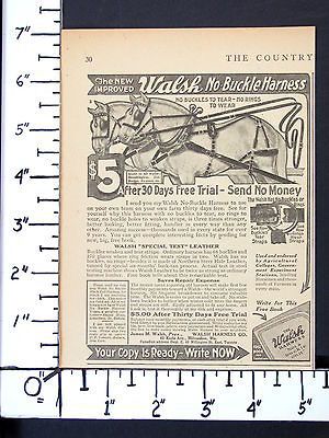 1924 WALSH Leather NO BUCKLE Horse Harness magazine Ad wagon plow team