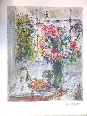 Marc Chagall STILL LIFE WITH FLOWERS LE Lithograph Facsimile Sign