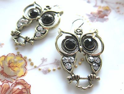 Elegant Country Owl Rhinestone Charm Earrings